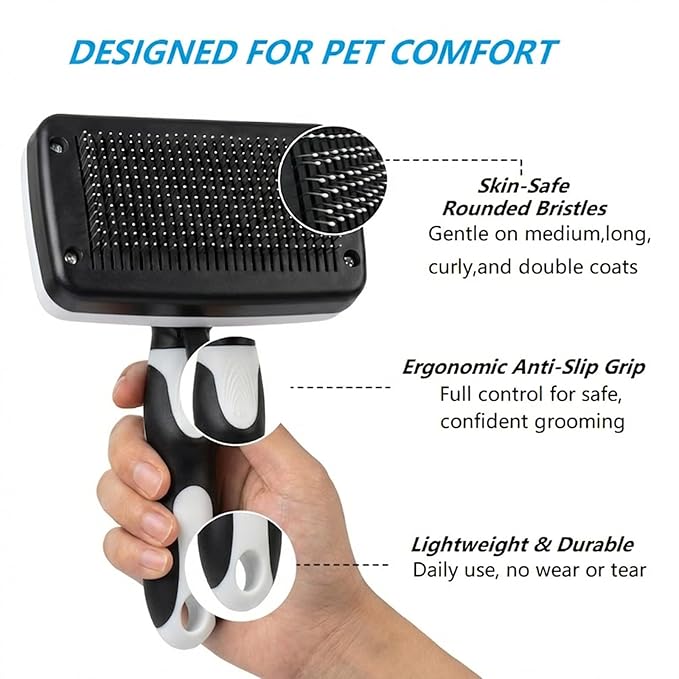 4PCS Self Cleaning Slicker Brush, Pet Grooming Rake, Bath Brush & Massage Brush for Short/Long Haired Dogs, Cats & Horses, Pet Grooming Deshedding Tools - Pet Supplies (White Black)