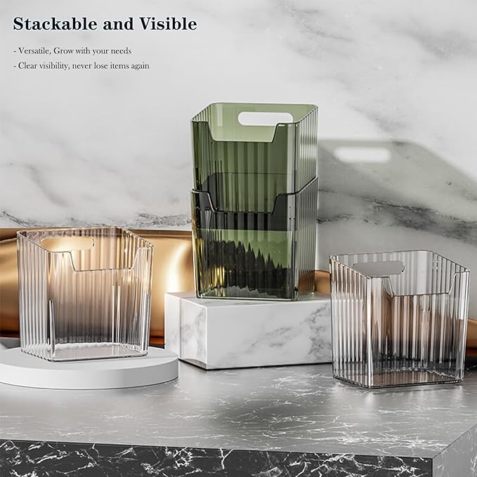 4 Pack Wall Organizers and Storage - Clear Acrylic Cabinet Door Organizer Bins, Adhesive Remote Control Holder, Space-Saving Stackable Wall Storage for Bathroom, Kitchen, Pantry, RV, Dorm, Office