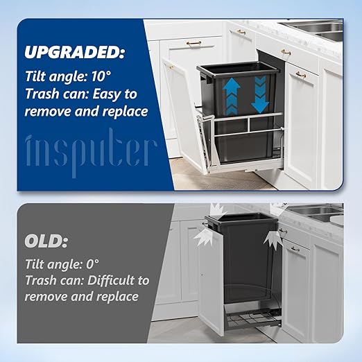 Insputer Pull Out Trash Can Under Cabinet with Tiltable 10° & 10 Gal Garbage bin, Under Sink Trash Can Kit for Kitchen, Easy to Take Out Bin, Requires Minimum Cabinets Opening 12" W X 18" D