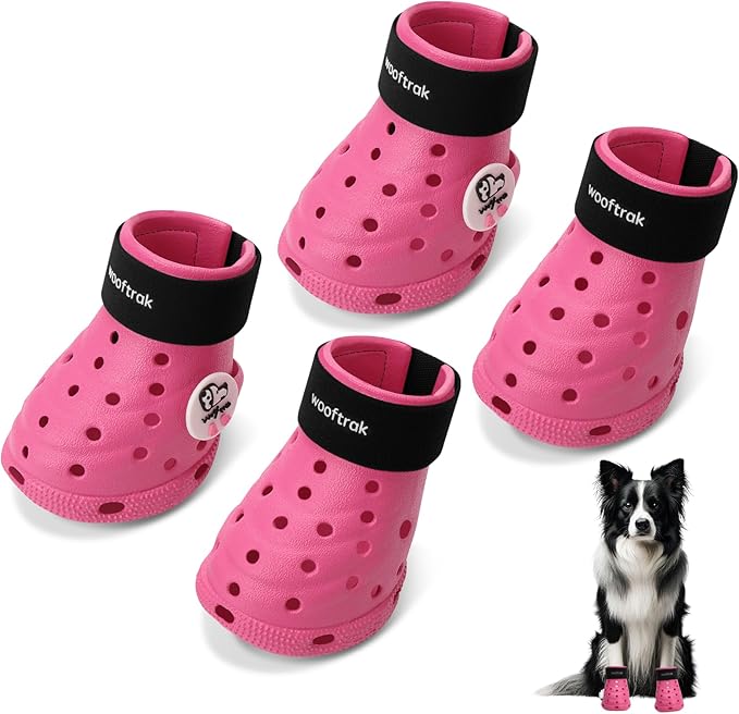 Dog Shoes Breathable Dog Shoe for Hot Pavement, Dog Booties and Paw Protectors, Non-Slip Waterproof Dog Sandals Boots (Pink+Black, S: (2.3’’x1.8'')(L*W))