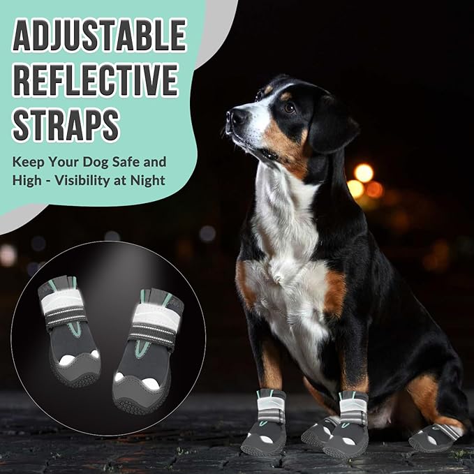 SlowTon Dog Shoes for Large Small Medium Dogs - Waterproof Dog Boots for Summer Hot Pavement, Paw Protector for Outdoor Walking Winter Snow, Anti-Slip Rubber Dog Booties for Hard Floor (GY, 8)