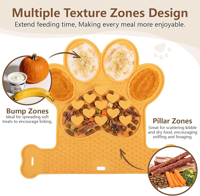 Licking Mat for Dogs & Cats, Slow Feeder Lick Pat, Anxiety Relief Dog Feeding Mat for Butter Yogurt Peanut, Orange