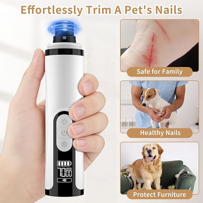 Upgraded 2026 3-Speed Dog Nail Grinder,Ultra-Quiet Rechargeable USB Trimmer with LED Lights & Battery Display –Painless Grooming for Dogs &Cats with Thick Nails &Sensitive Paws for Small to Large Pets