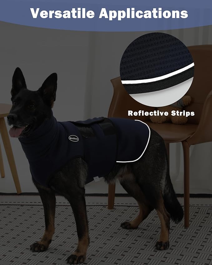 Dog Anxiety Vest with Hood, Skin-Friendly Thunder Jacket for Dogs, All-in-One Dog Calming Shirt with Hood for Thunder, Fireworks, Separation - Keep Pet Calm Without Medicine, Dark Blue, L
