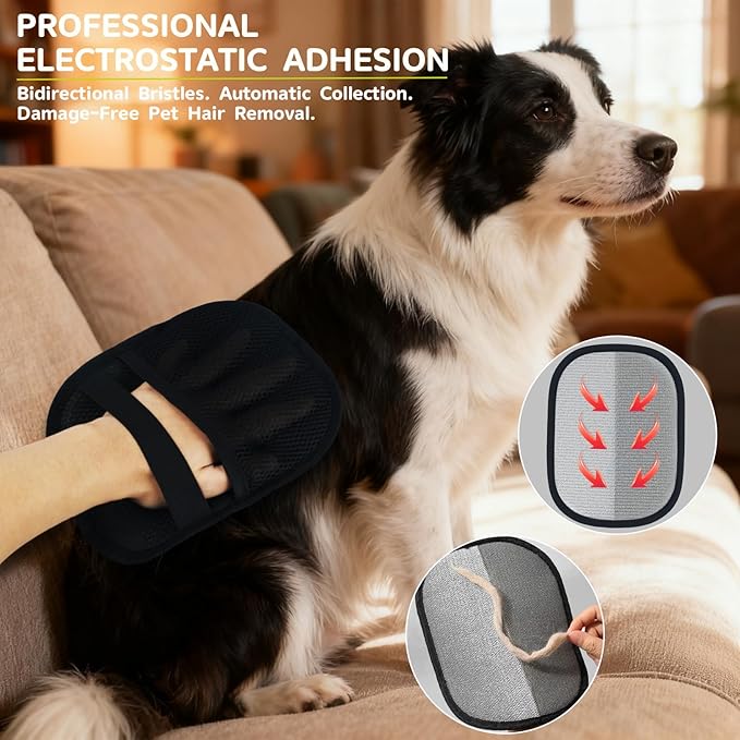 2PCS Pet Hair Removal Gloves&Dog Shampoo Brush, Upgraded Five Finger electrostatic pet Hair Gloves, Reusable Magic Brush pet Hair Removal, Tool Suitable for cat and Dog Bath Hair Removal