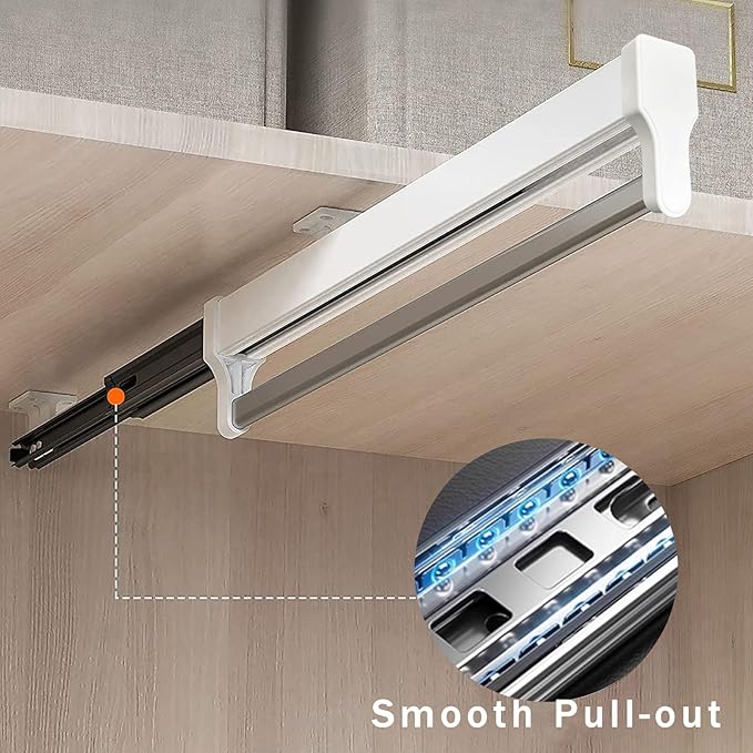 Pull Out Closet Valet Rod, Adjustable Sliding Heavy Duty Steel Top Mounted Clothes Storage Hanger Rail for Closet Wardrobe (347mm/13.7inch)