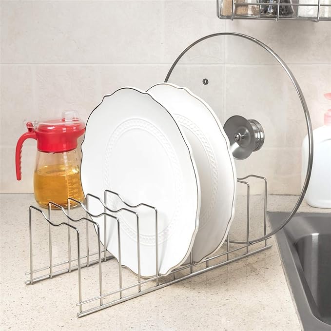 SANNO Pot Lid Organizer Pot Lid holder, Pots and Pans Organizer Drawer Plate Organizer Expandable Pull Out Cabinet Shelf, Heavy Duty Under Sink Slide Out Cabinet Organizer