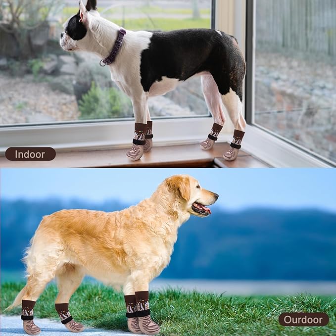 EXPAWLORER Anti Slip Dog Socks - Dog Shoes Paw Protectors with Adjustable Straps for Hot/Cold Pavement, Strong Traction Control with Grippers for Indoor Hardwood Floors