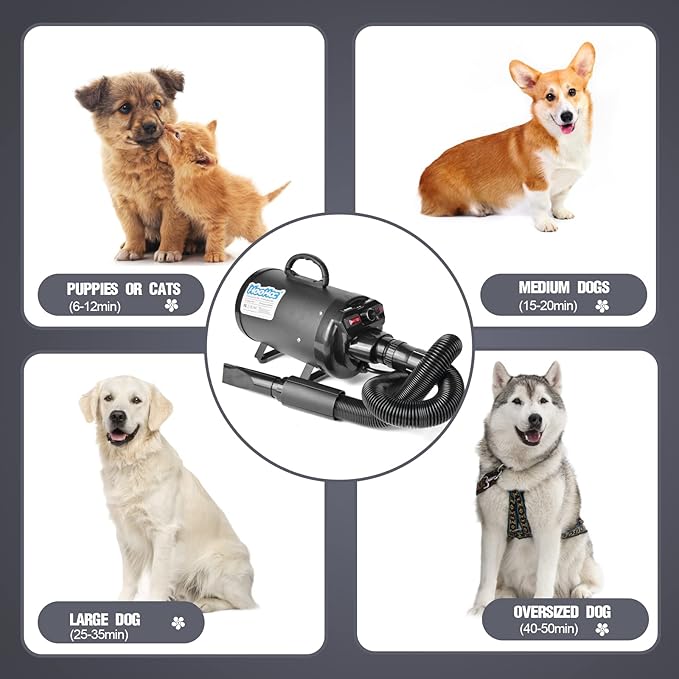Dog Dryer, 4.5HP All-in-one Pet Grooming Dryer with Adjustable Speed and Temperature Control Dog Blow Dryer, Dog Hair Dryer with 4 Nozzle, Comb, Towel & Glove (Black)