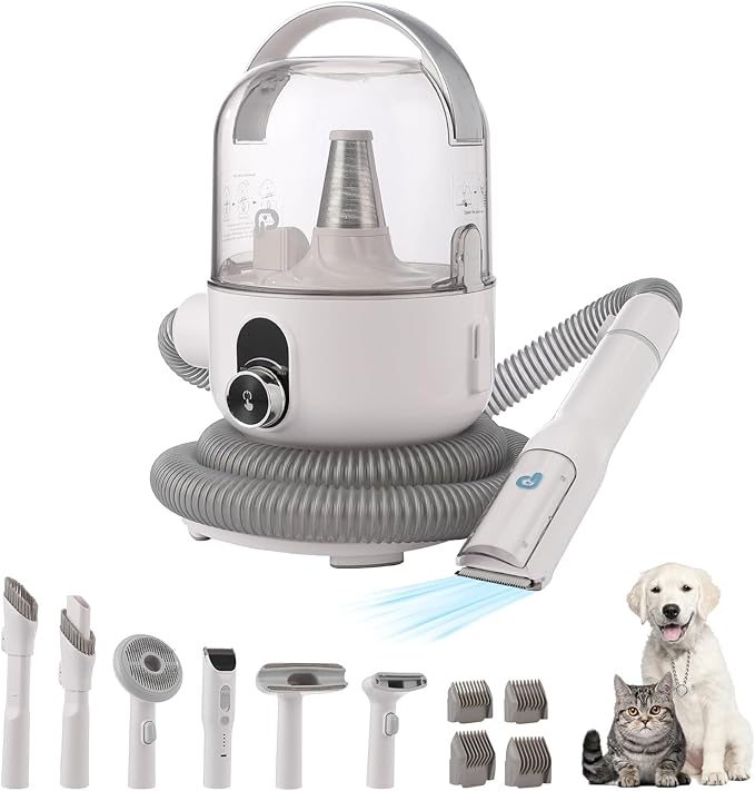 Dog Grooming Kit, Pet Grooming Kit 2L Large Container, Quiet Pet for Shedding, Dog Hair Trimmer for Home and Professional Use, Gray