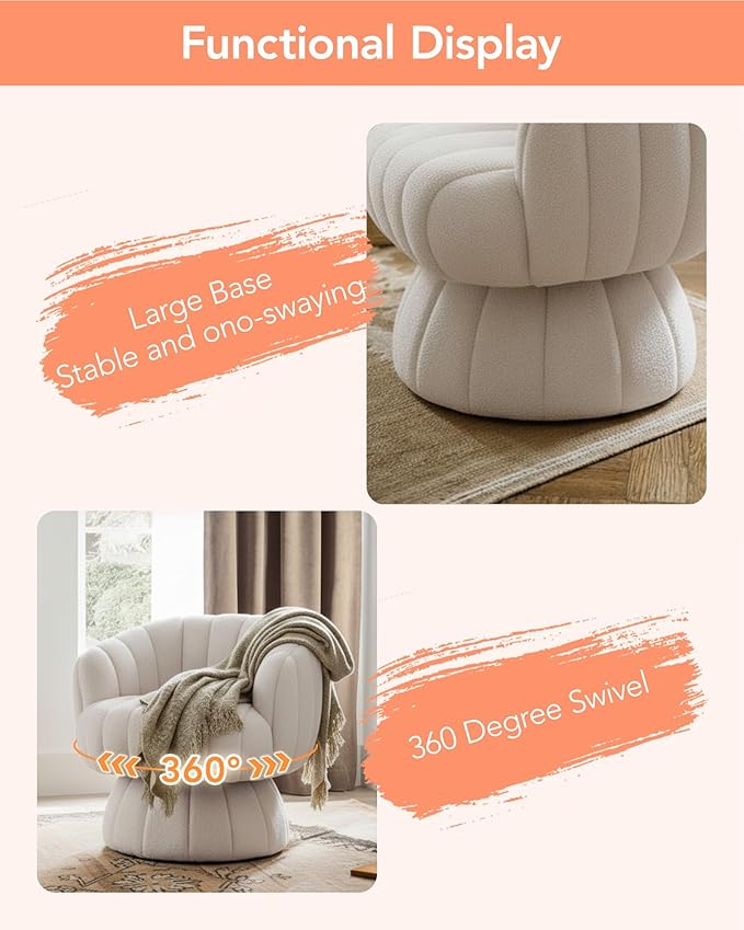 Vanity 360-Degree Swivel Accent Chair - Mid Century Modern Plush Round Makeup Chair, Relaxing Comfy Lounge Sofa Arm Chairs, Idear for Living Room, Bedroom (Beige, Velvet Fabric)