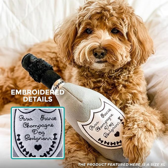 Haute Diggity Dog Champagne Dog Perignonn, Plush Designer Dog Toys with Interactive Squeaker, Stimulating Pet Enrichment, Machine-Washable & Safe Materials for All Breeds, Size XL