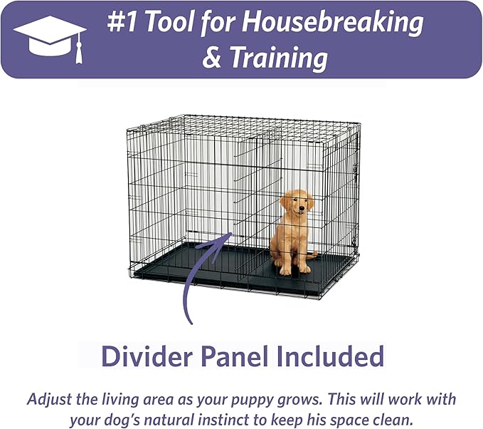 MidWest Homes for Pets 36-Inch iCrate Folding Dog Crate with Divider Panel, Leak-Proof Tray & Secure Latches – Metal Wire Kennel for Medium Large Breeds – Portable, Durable & Easy to Assemble
