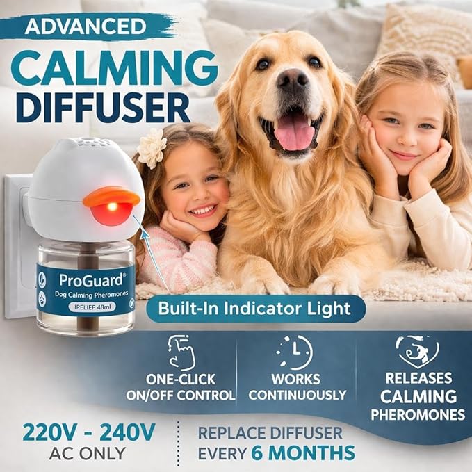 ProGuard Dog Pheromones Calming Diffuser Kit Appeasing Pheromone Diffuser to Calm (3 Plug in+ 6 Pack 48ml Refill) for Anxiety Relieve Relief Reduce Aggression Fighting Barking Stress 180 Day Supply