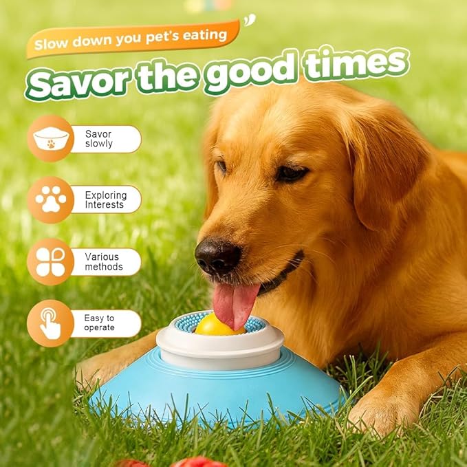 New Lick Sphere Dog,Feeder Dog Bowls for Liquid Treat,Large Medium Small Breeds Dietary Supplement/Post-op Nutrition,Interactive Slow Feeder & Anxiety Relief Treat (Blue -2pcs)