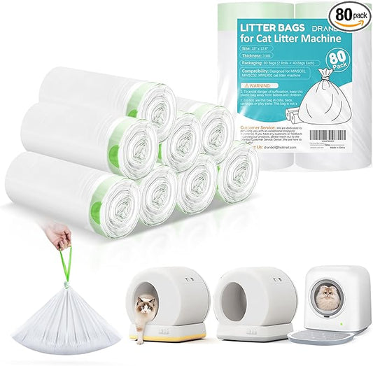 80 Count Self-Cleaning Cat Litter Box Liners Bag, Compatible with Meo Want MW-SC01/SC02/SC09/ SC01-Y,Thick Heavy Duty Drawstring Cats Litters Box Robots Bags Liners,18" x 12.6"
