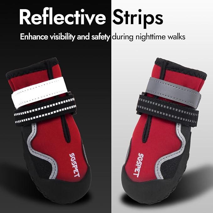 Dog Shoes, Waterproof Dog Boots & Paw Protectors with Anti-Slip Sole, 4pcs/Set Pet Dog Booties, Reflective Dog Shoes for Small Medium Large, Winter Snowy Summer Hot Pavement(Red,1# (3XS)