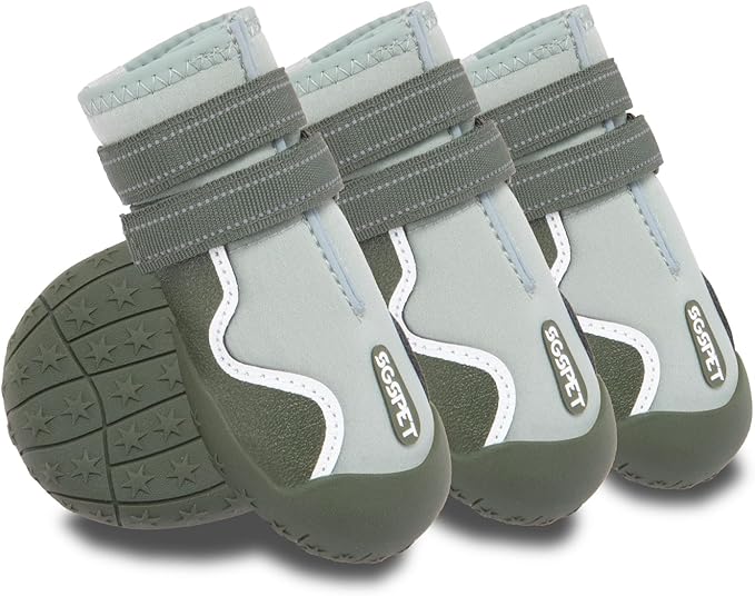 Dog Shoes, Waterproof Dog Boots & Paw Protectors with Anti-Slip Sole, 4pcs/Set Pet Dog Booties, Reflective Dog Shoes for Small Medium Large, Winter Snowy Summer Hot Pavement (Green, 2# (2XS))