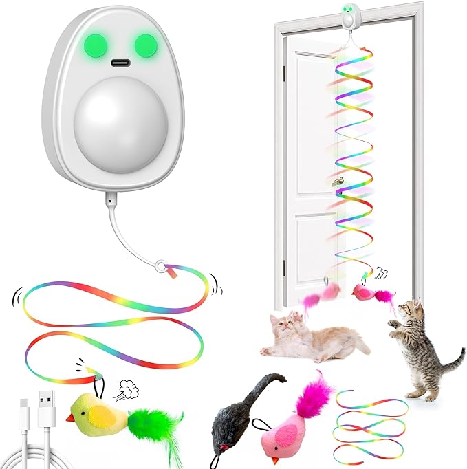 Hanging Door Feather Toy Mouse & Ribbon Wand Teaser-Flying Birds cat Toys