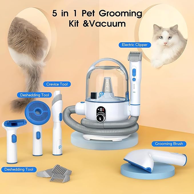 Dog Hair Vacuum & Dog Grooming Kit, 5 in-1 Pet Grooming Vacuum Suction 99% Pet Hair for Dogs Cats, 2L Large Capacity Dust Cup, Low Noise Dog Hair Vacuum for Shedding Pet Hair
