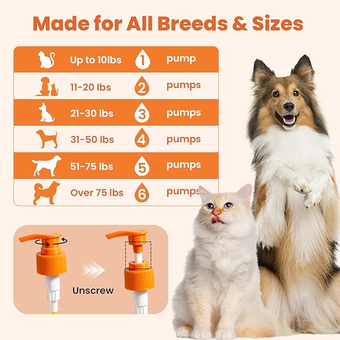 VUN Salmon Fish Oil for Dogs & Cats,Unflavored Omega 3 Oil Supplement for Itchy Dry Skin,Allergy Relief,Joints&Paws,Brain,Eyes&Heart Treatment,Wild Liquid Fish Oil by Pump with EPA DHA–16 oz