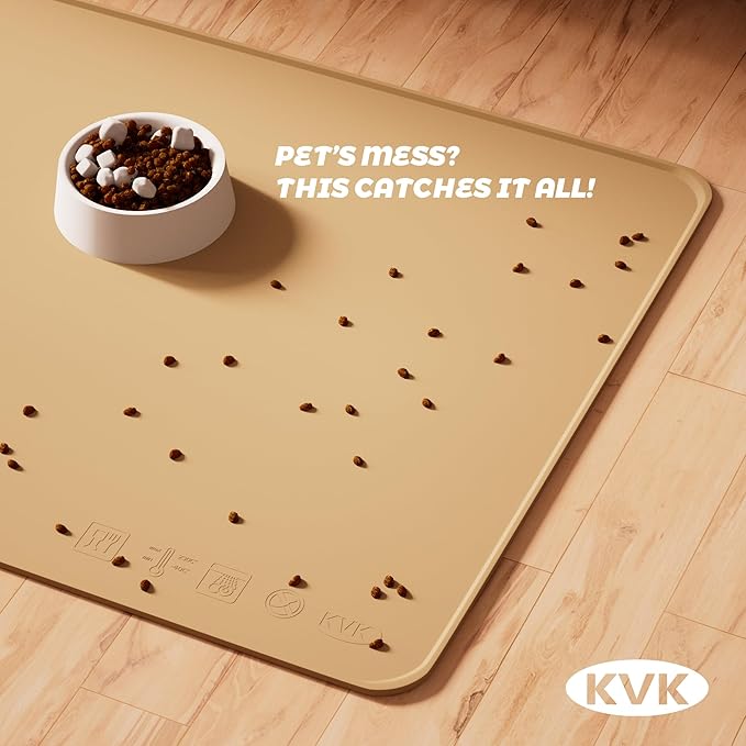 Dog Food Mat, 39.4×29.5in Extra Large Silicone Pet Feeding Mat - Waterproof, Non - Slip, Chew - Resistant for Food & Water, Protect Floors (Brown)