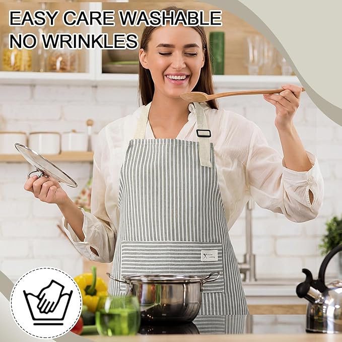 Janmercy 24 Pcs Aprons for Women Men with 2 Pockets Linen Cooking Kitchen Apron Adjustable Bib Chef Apron Bulk Aprons Unisex