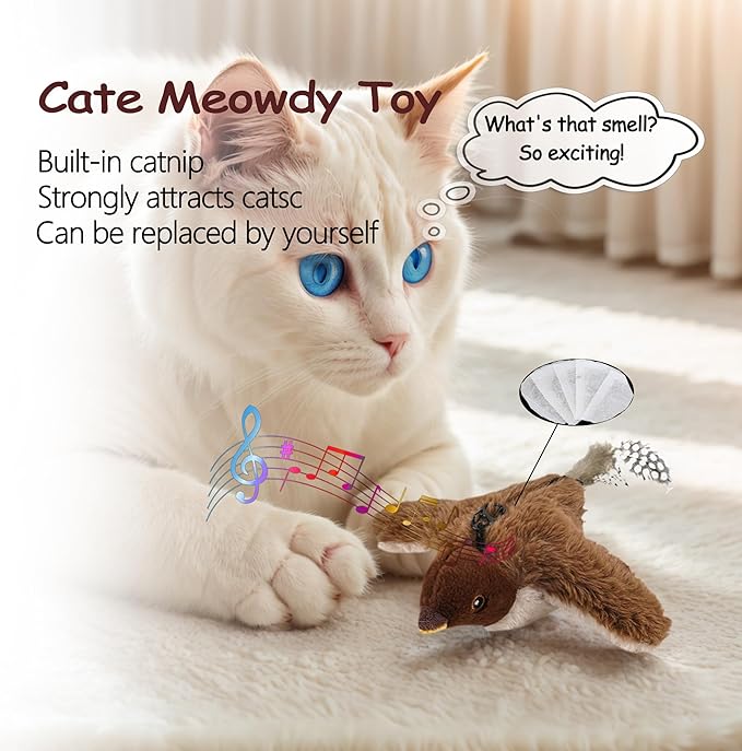 Interactive Flying Bird cat Toy Remote Control/Lanyard Configuration, Simulated Bird Sounds, cat Toy, Suitable for Indoor Cats to Play, Electric Simulated pet Toy, for Chasing and Playing