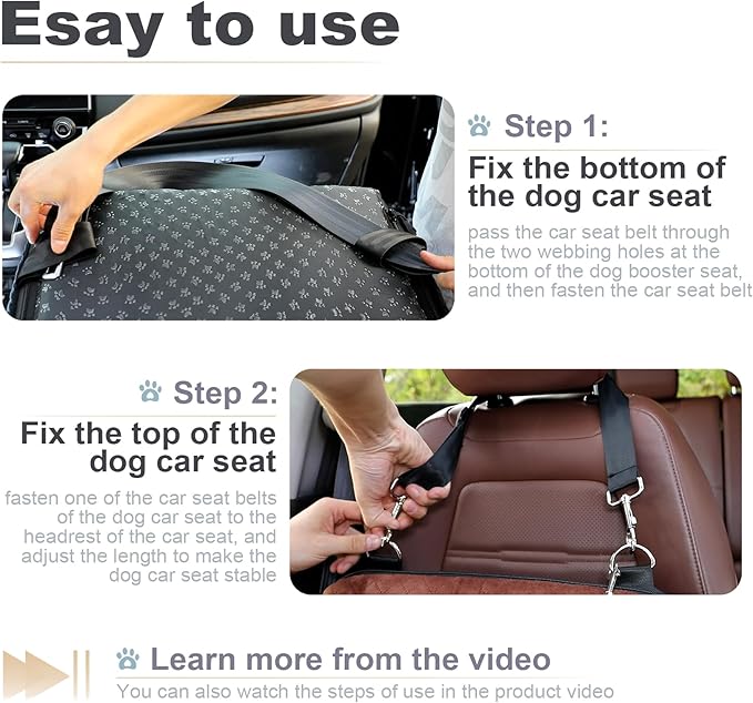 Youvee Dog Booster Seat,6 Inch Elevated Pet Seat for Small Dogs Up to 30 lbs,Front & Back Seat Booster for Dogs,Safety & Comfort,Detachable & Washable(Grey)