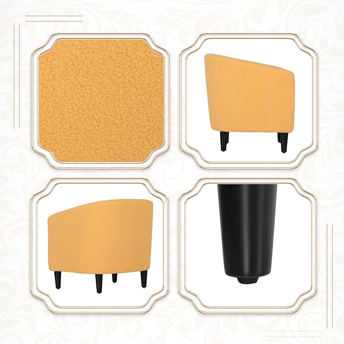 Athena Collection Modern Barrel Accent Chair, Furry Cozy Reading Arm Chair for Adults, Soft Comfy Upholstered Sofa Armchair for Corner, Living Room, Bedroom, Reception Room, Yellow