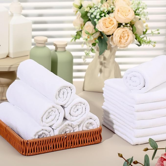 Shimeyao 40 Pack Bleach Proof Towels Microfiber Absorbent Resistant Hair Hand Towels Bulk Quick Dry for Barber Gym Bath Spa Shaving (White,Cute)