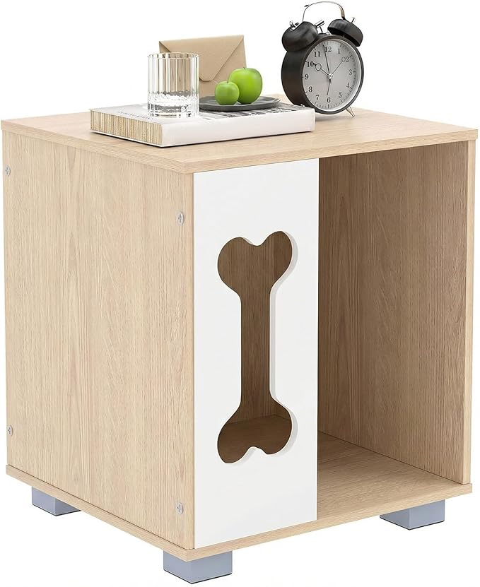PETSITE Wooden Dog House for Small Sized Dogs, Indoor Dog Cage Nightstand Side End Table with Anti-Slip Robust Metal Legs and Spacious Tabletop, 17 x 16 x 19.5 Inches
