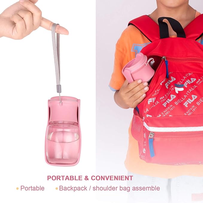 Portable Dog Water Bottle, Foldable Dog Water Bottle Leak Proof Dispenser for Puppy Small Medium Large Dogs, Pet Drink Cup for Walking Hiking Traveling(Pink,12oz)