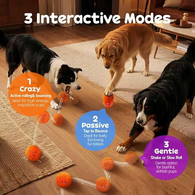 Smart Interactive Dog Toys, Upgraded Chew-Resistant E-TPU, Auto-Bounce & Rotating, Obstacle Avoidance, Ipx7 Waterproof with Colorful Led Lights for Indoor/Outdoor Use (Orange)