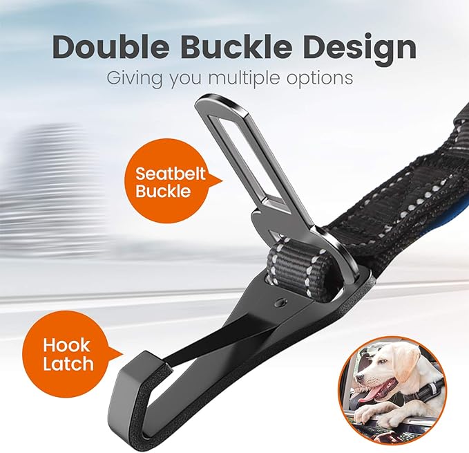 IOKHEIRA Dog Seatbelt, Updated Adjustable Harness Reflective Bungee Dog Car Seat Belt with Aviation Aluminum Alloy Rotatable Carabiner, Hook & Buckle