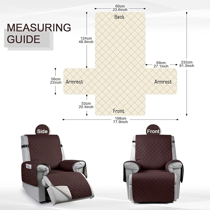 KinCam 100% Waterproof Recliner Chair Cover, Reclining Couch Covers for Pets, Dogs, Recliner Couch Slipcover Furniture Protector with Elastic Straps for Kids(23.6", Maroon)
