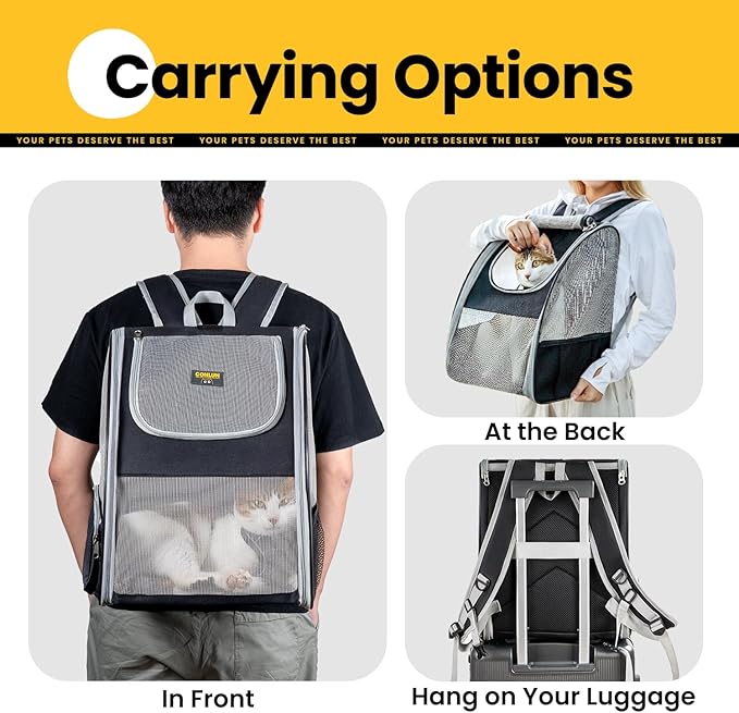 Cat Backpack Carrier for Small Dogs and Cats Fit Up to 15 Lbs,Small Dog Backpack, Expandable & Foldable with 3-Side Mesh Windows, Pet Carrier for Travel & Hiking Friendly，Gray
