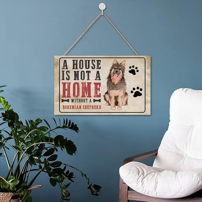 Dog Lover Gift Fuuny Wood Sign A House Is Not A Home Without A Bohemian Shepherd Retro Dog Paw Print Wall Art Decorative Home Kitchen Living Room Beroom Nursery Decor Signs 10"x16"