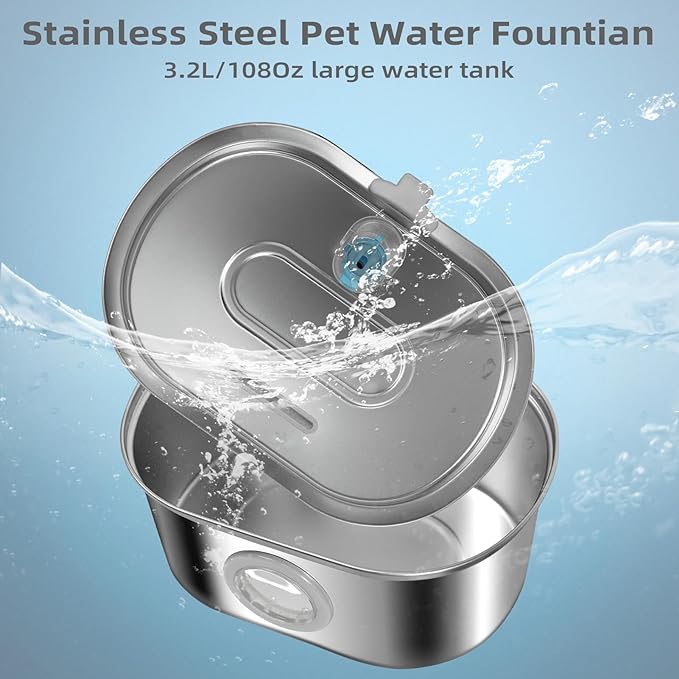 Ultra-Quiet Replacement Pump and Stainless Steel Cat Water Fountain