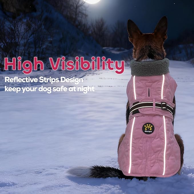 Dog Winter Jacket, Adjustable Water-Resistant Dog Warm Coat with Fleece Lining, Windproof Cold Weather Coats for Winter, Reflective Snow Jacket for Labrador Golden Retriever, NewPink XL