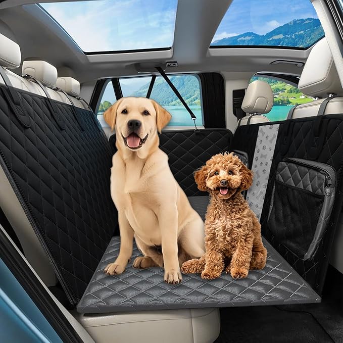Hard Bottom Dog Car Seat Cover for Back Seat, 900D Oxford Waterproof Pet Seat Extender Supports 400lbs, Car Seat Protector and Hammock for Dogs, Compatible with Car, SUV, Truck