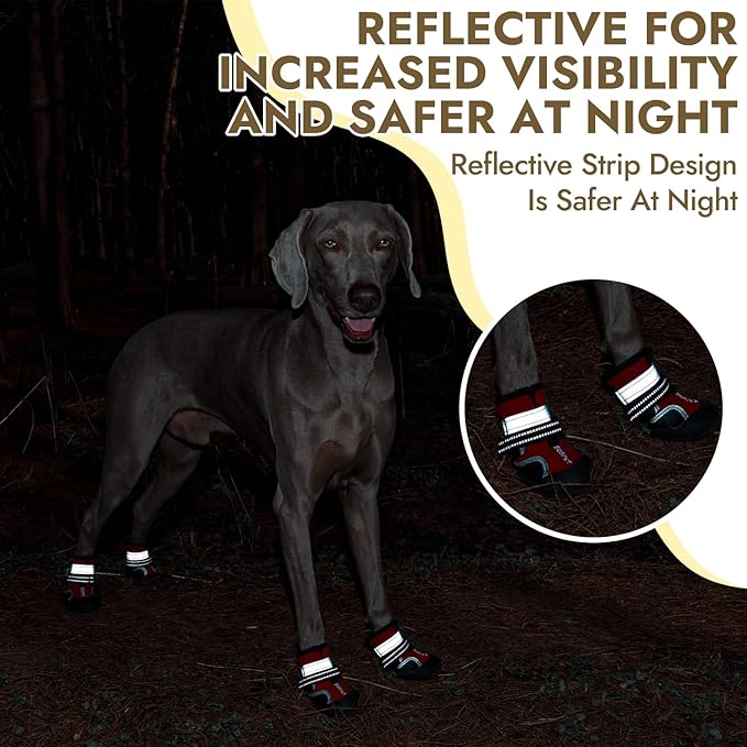 Dog Shoes, 4 PCS Dogs Booties Hot Pavement, Waterproof Non-Slip with Reflective Strips, Large Medium Small Puppy Paw Protector for Walking