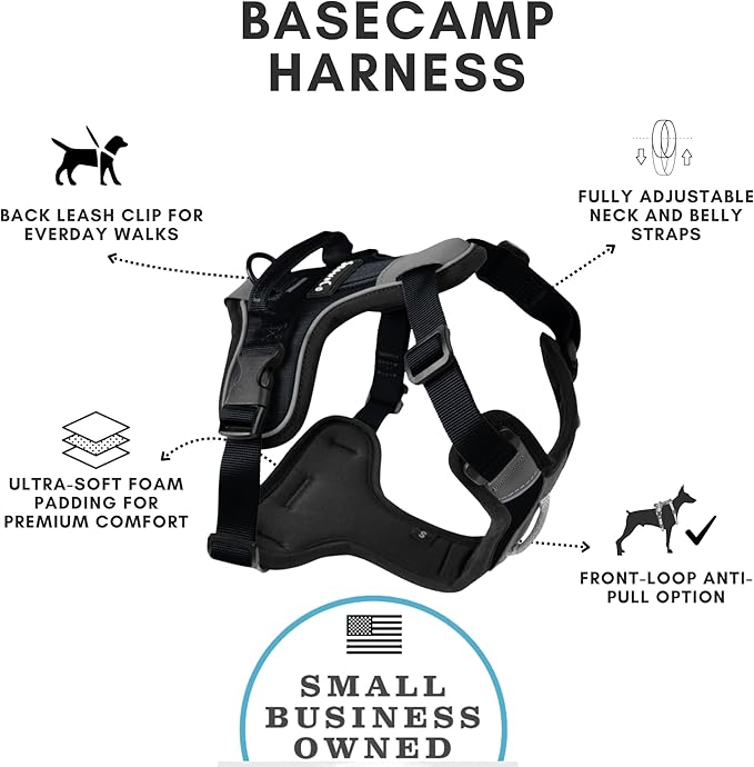 ShawnCo Basecamp Dog Harness, No-Pull Pet Vest with 3 Leash Clips, Padded, Reflective, Lightweight and Adjustable Harness with Handle for Small, Medium and Large Dogs (Midnight, XL)
