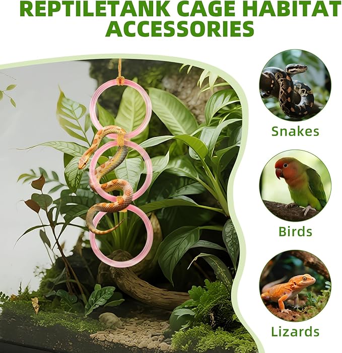 2 PCS Reptile Climbing Loops, Snake Climbing Rings, Snakes Tank Accessories for Ball Python & Climb Pet-Terrarium Enrichment Toys for Snakes, Iguana, Chameleon, Parrot, Lizard (Pink)