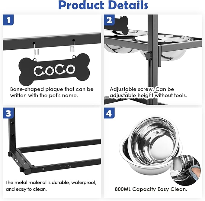 Elevated Dog Bowls for Medium and Small Dogs, 5 Adjustable Height, Raised Dog Bowl Stand with 2 Stainless Steel Dogs Food Bowls, Metal Strong Pet Bowls Elevated