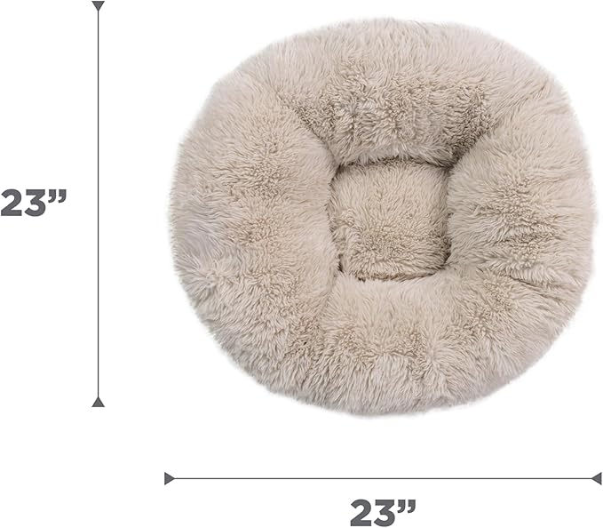 Best Friends by Sheri Ultra Calming Pouf Bed, Orthopedic Round Dog Bed for Joint Support, Faux Fur, Washable Cover, Tan, Small, 23"x23"