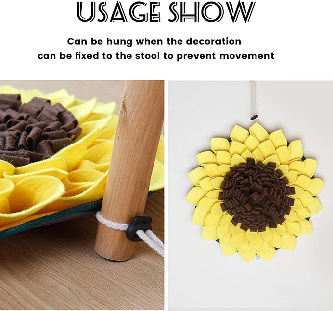 Snuffle Mat for Dogs Cats, Nosework Mat for Foraging Skills, Sunflower Dog Slow Feeding Mat,Interactive Puzzle Dog Toys,Dog Treat Dispenser with Stress Relief, Brain Stimulation and Boredom