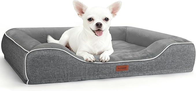 Orthopedic Dog Beds for Small Dogs with Removable Washable Cover,Cooling Gel Memory Foam with Egg-Crate Foam & Foam Sides Bolster Waterproof,Relieves Joint Pain,24"x18"x6"Dark Grey