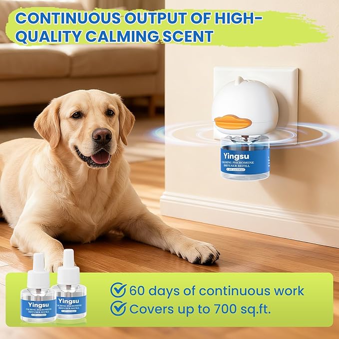 Dog Calming Diffuser, 4 in 1 Puppy Pheromones Calming Diffuser, Relaxing Pheromone for Dogs Relief Stress Anxiety Reduce Aggression Barking, Help Train Dog to Pee, 2 Diffuser 2 Refill(48ml)
