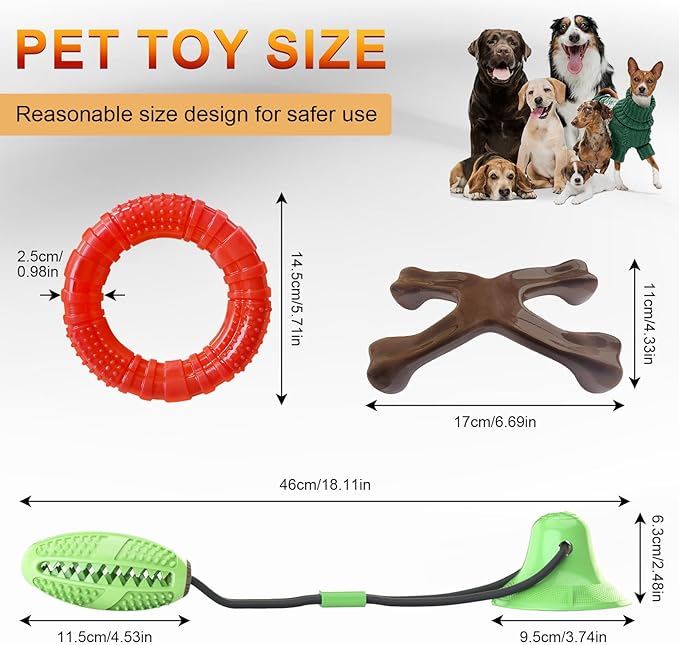 Durable Dog Chew Toys 3 Pack | Treat Dispensing Design, Fun & Secure Interactive Dog Toys | Dog Toys to Keep Them Busy